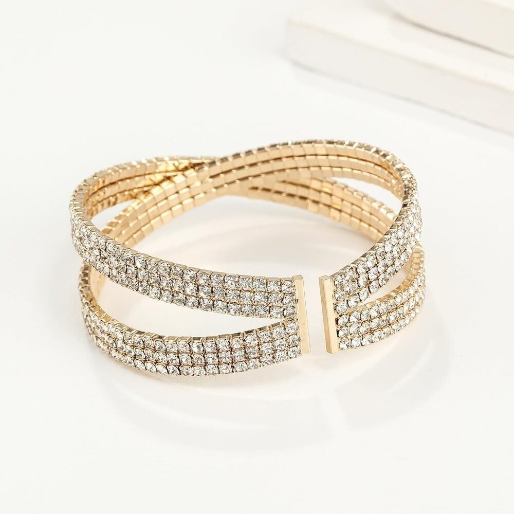 Sparkly Multi-Layer Cross Rhinestone Crystal Cuff… - image 7